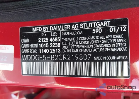 2012 Mercedes-Benz C 350 Sport из США, поврежденный, VIN WDDGF5HB2CR219807